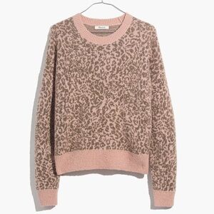 Madewell Leopard Print "Shrunken" Pullover pink merino wool Sweater size Med